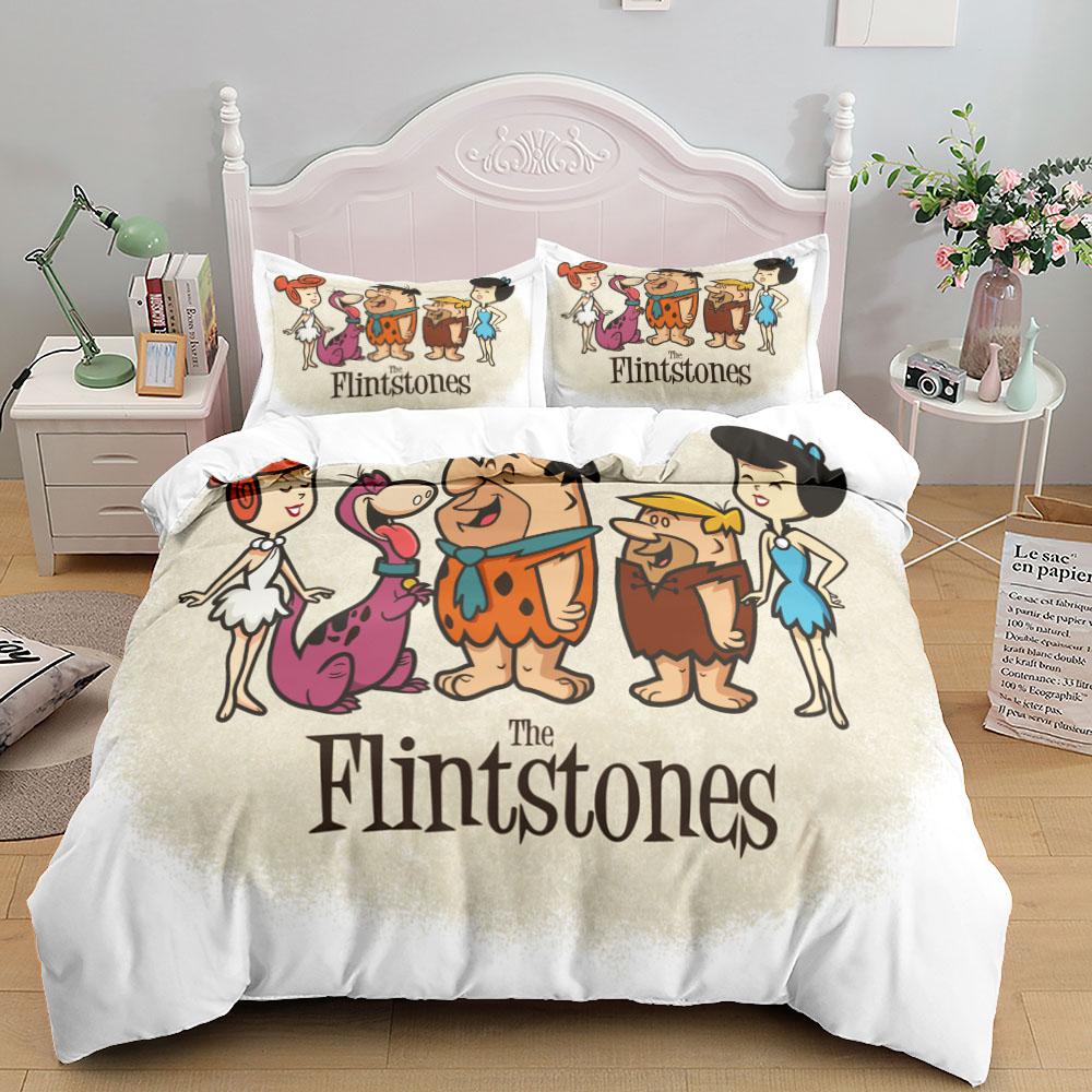 3D Anime The Flintstone Duvet Cover Set King Queen Double Full Twin Single Size Bed Linen Bedroom Duvet Cover Sets Home Textiles