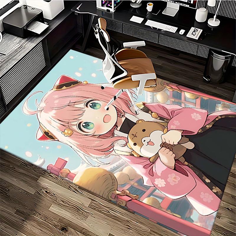 1pc Anime Cat Ear Girl Chair Mat - Cute Pink Floral Design, Non-Slip Office Rug for Home Decor, Seasonal Gift, Suitable for All Seasons.Q069