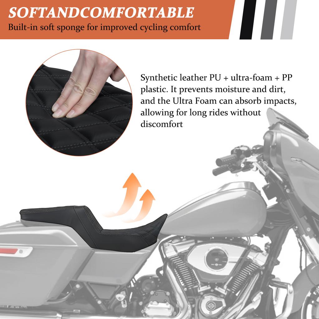 Stepped Rider Passenger Seat Cushion Diamond Pattern Stitching for CVO Road Glide Street Glide FLHX FLHXU Road Glide-ST