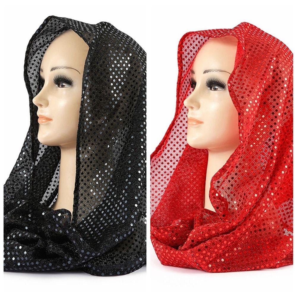 Solid Color Sequin Hooded Headscarf Breathable Soft Sequin Head Wraps Fashion Hijab Spring Summer