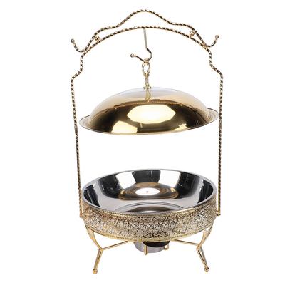 8L Runde Edelstahl-Chafing Dish Set Buffet Speisenwärmer mit hängendem Deckel Löffel für Hauspartys Treffen Catering-Veranstaltungen Gold