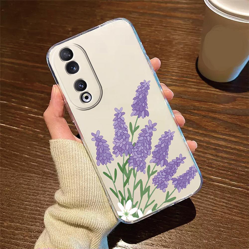 Rose Flower Oil Painting Phone Case For Honor 200 90 Lite X7 70 X8 Transparent Clear Shockproof Cover Romantic Lace Pattern Tpu