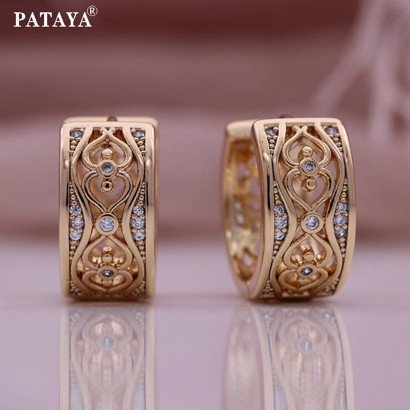 

PATAYA Круглые классические серьги среднего размера с белым искусственным цирконом и полыми отверстиями