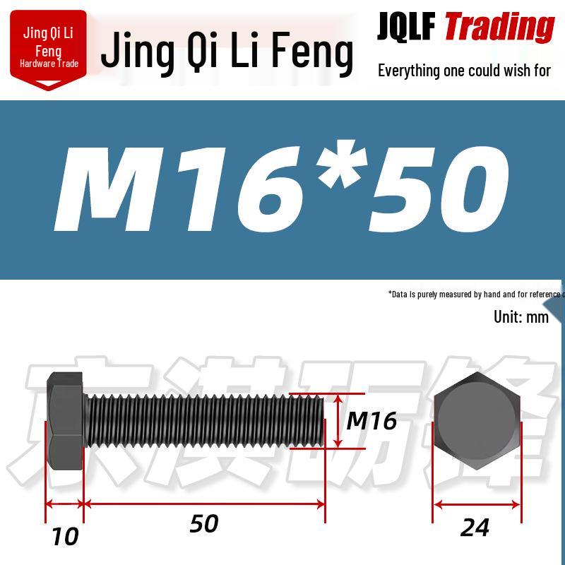 Grade 12.9 Reverse Thread Hex Bolt, M6-M24 High-Strength Blackened Hexagon Screw
