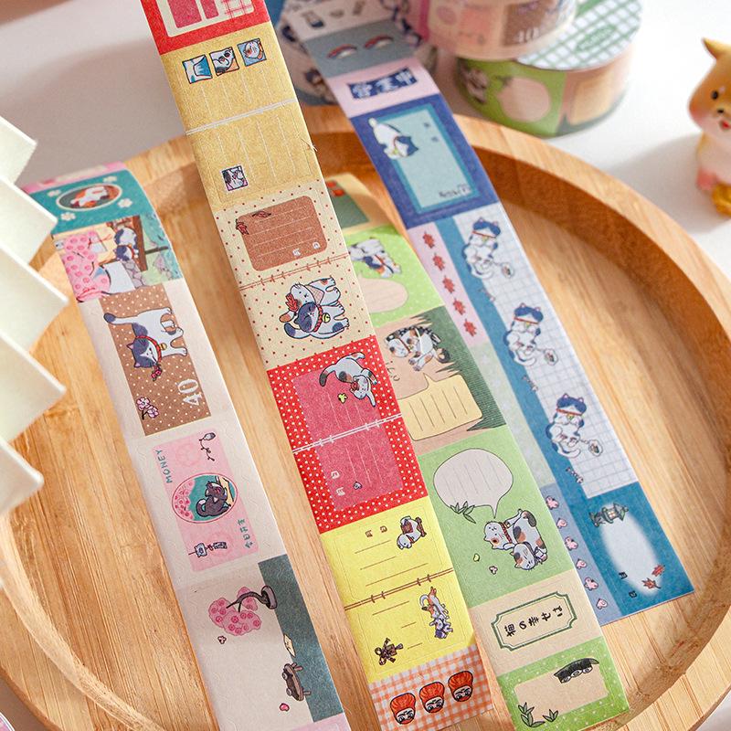 Mu Ran Cat and Town Journal Decorative Curl Stickers – DIY Cute Index Roll