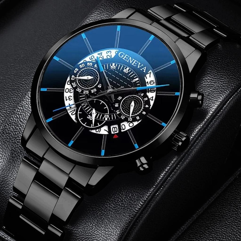 Fashion Men Black Stainless Steel Watch Luxury Calendar Quartz Wrist Watch Mens Business Watches for Man Clock