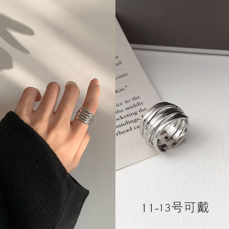 Style Korean Trendy 925 Silver Ring For Women Open Adjustable Finger Jewelry Elegant
