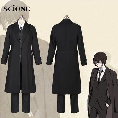 Anime Bungo Toulaví psi Dazai Osamu Cosplay Kostým Černá Trench Outfit Bunda Anime Muži Dospělí Halloween Vánoční obleky Kabát