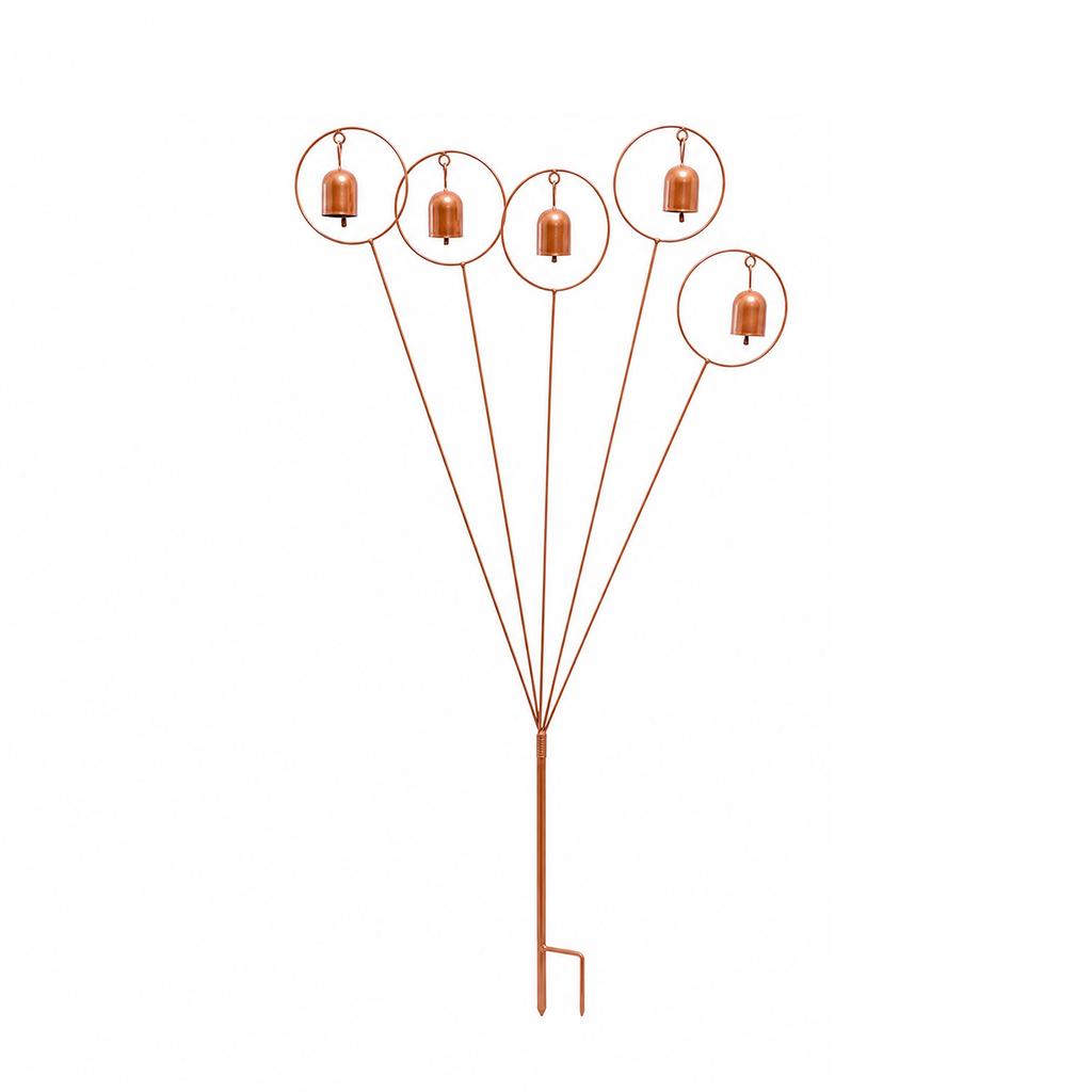 Outdoor Metal Garden Stake with Five Bell Ornaments Decorative Lawn Sculpture Wind Chime Yard Art Plant Support