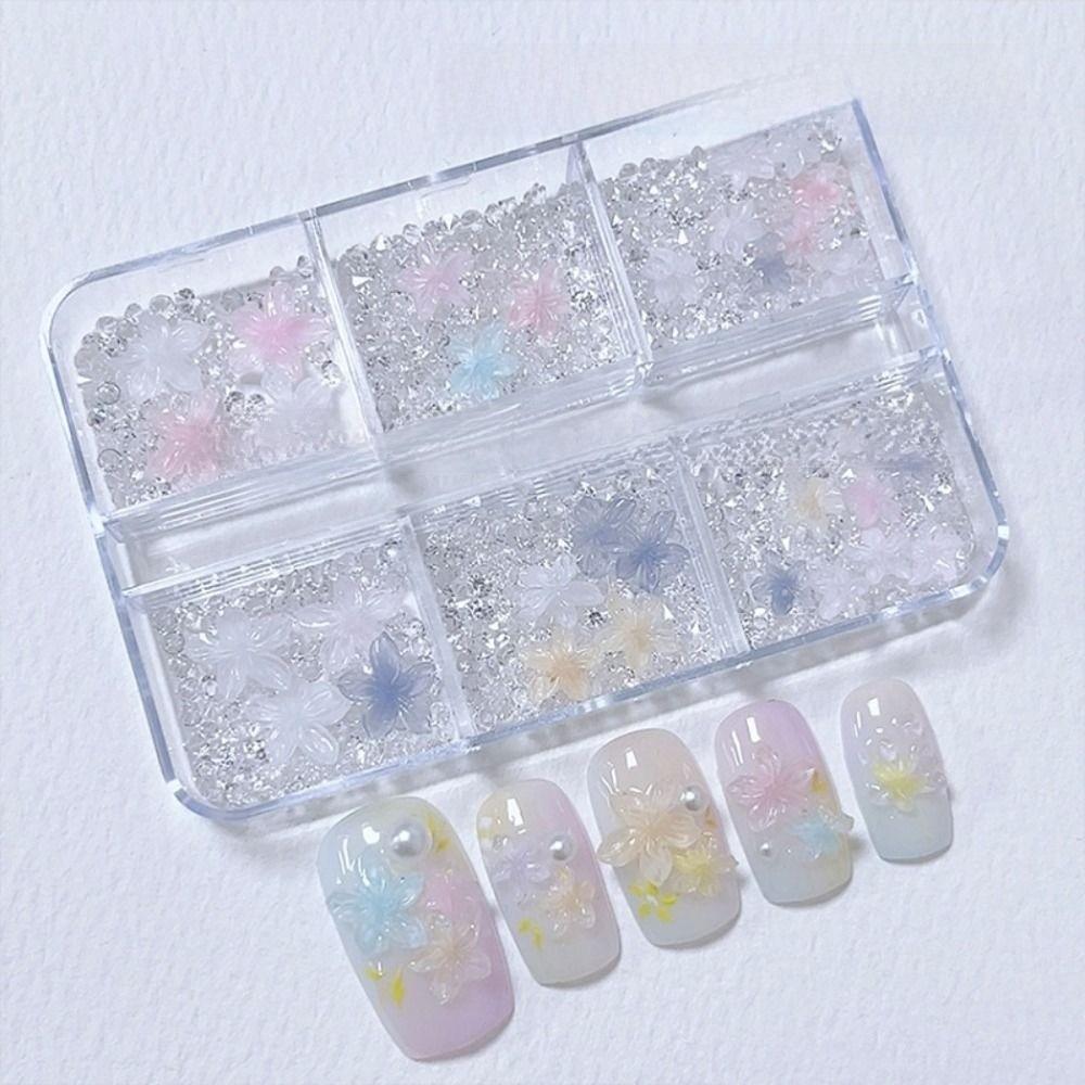 6 Grids Nail Art Decorations Bow Flower Nail Charms Cute Bow Flower Nail Charms DIY Maicure