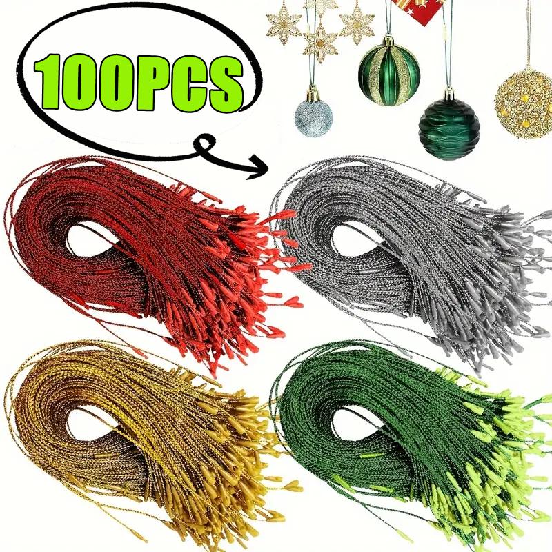 New 100PCS Christmas Drop Ornaments String Ribbon Xmas Ball Pendant Hanging Ropes Christmas Decorations Home Gift Packaging Tag