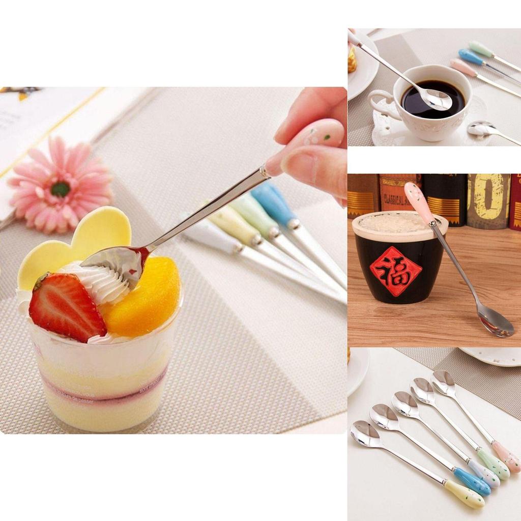 Stylish Floral Ceramic Handle Stirring Spoon With Durable Stainless Steel For Beverages