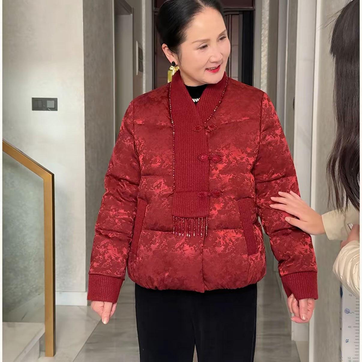 

2026 Year of the Horse Red Winter Down Jacket for Middle-Aged and Elderly Women - Chinese Style 4XL (72.5-77.5 kg)