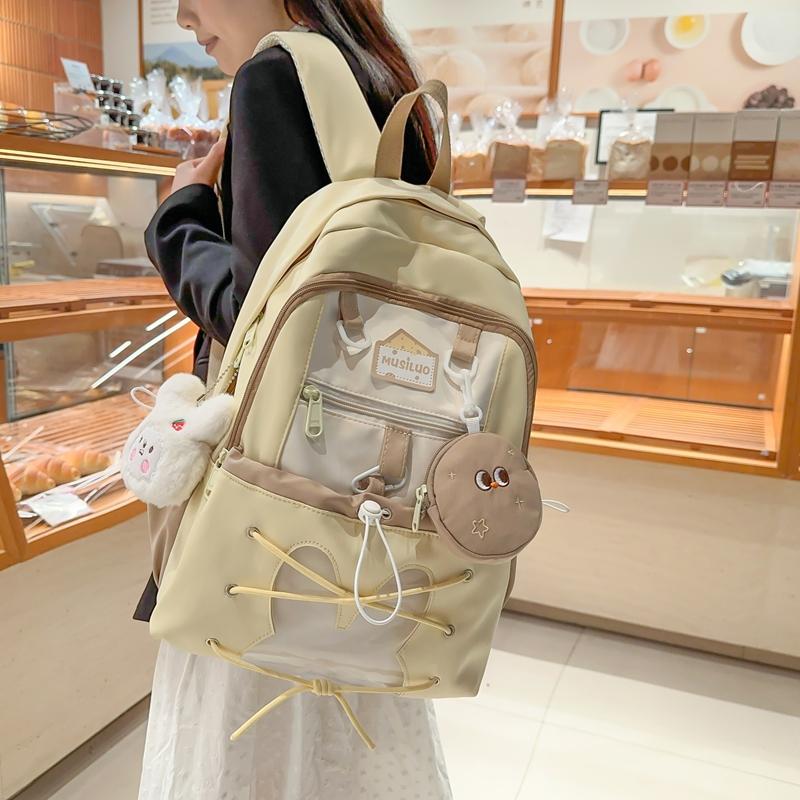 Women's Color Block Backpack Large Capacity School Bag College Cartoon Backpack