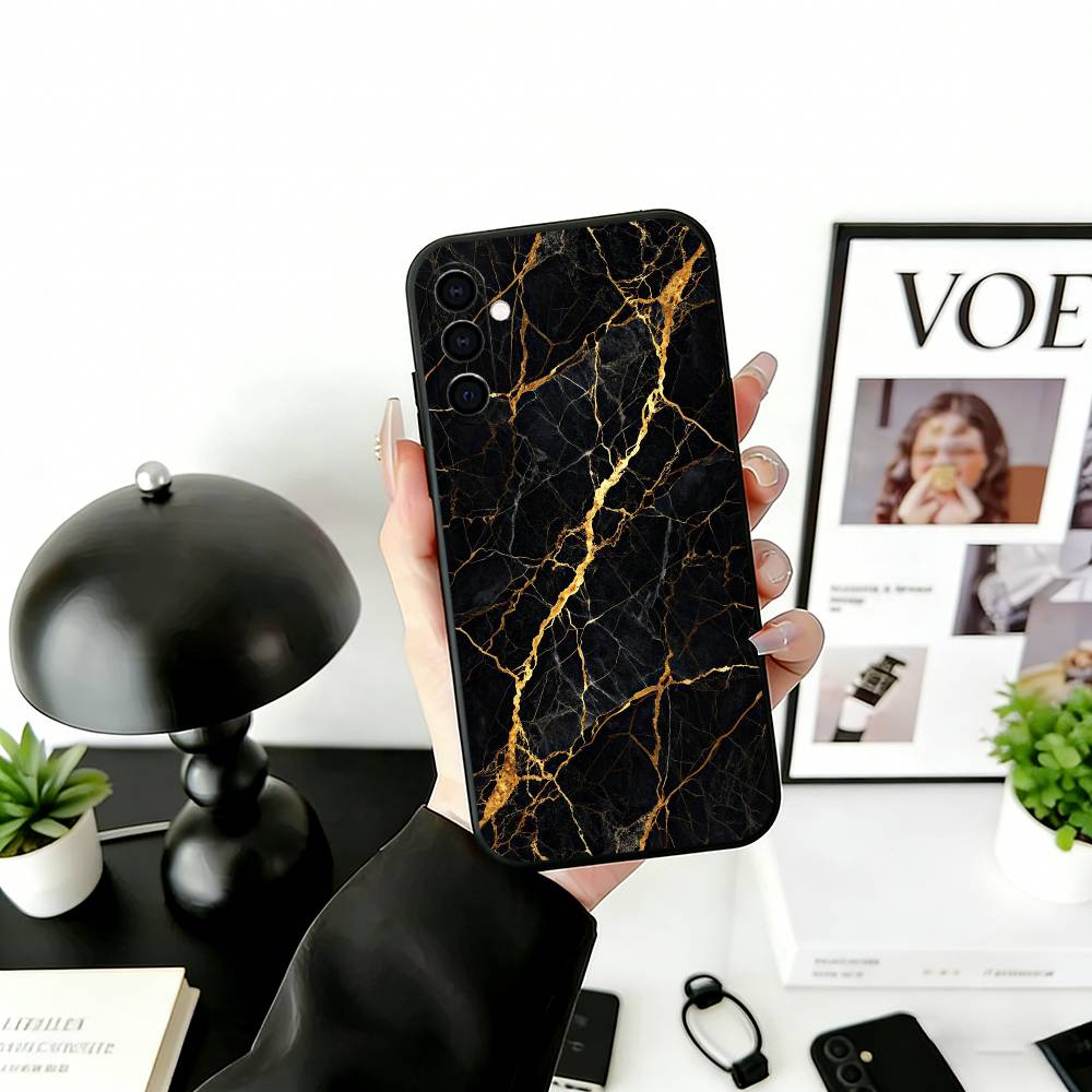 Stylish Marble Pattern Phone Case Black Silicone Soft For Samsung Galaxy A73,A72,A71,A70,A53,A52,A51