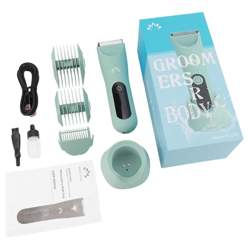 Unisex Body Groomer Wet and Dry Shaver with Ceramic Blade Head USB Rechargeable Base Waterproof Groomer for Smooth Skin