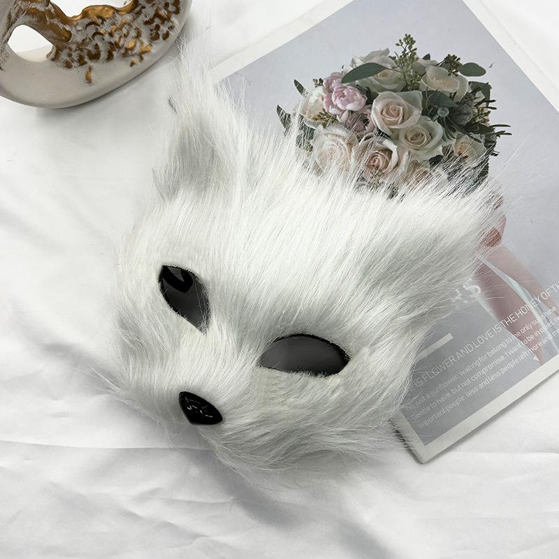 Halloween half face plush fox cute cat mask orgy masquerade party facial decoration fun