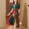 Summer Women's French Temperament Dress Short Sleeve Printed Big Swing Dress