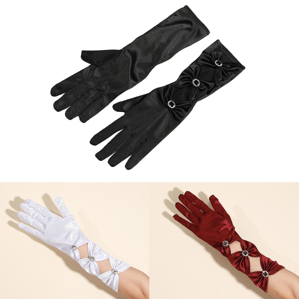 Black Diamonds Long Gloves for Women Sexy Party Gloves Ceremonial Gloves Mid Length Satins Gloves Evening Dance Gloves