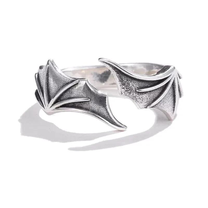 1 Pc/Pair New Vintage Angel Demon Wings Hip Hop Adjustable Couples Rings for Men Women Silver Color Retro Punk Style Jewelry