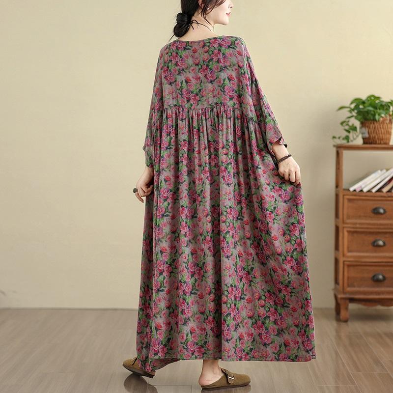 Plus Size Cotton Vintage Floral New In Dresses for Women Casual Loose Long Spring Autumn Dress