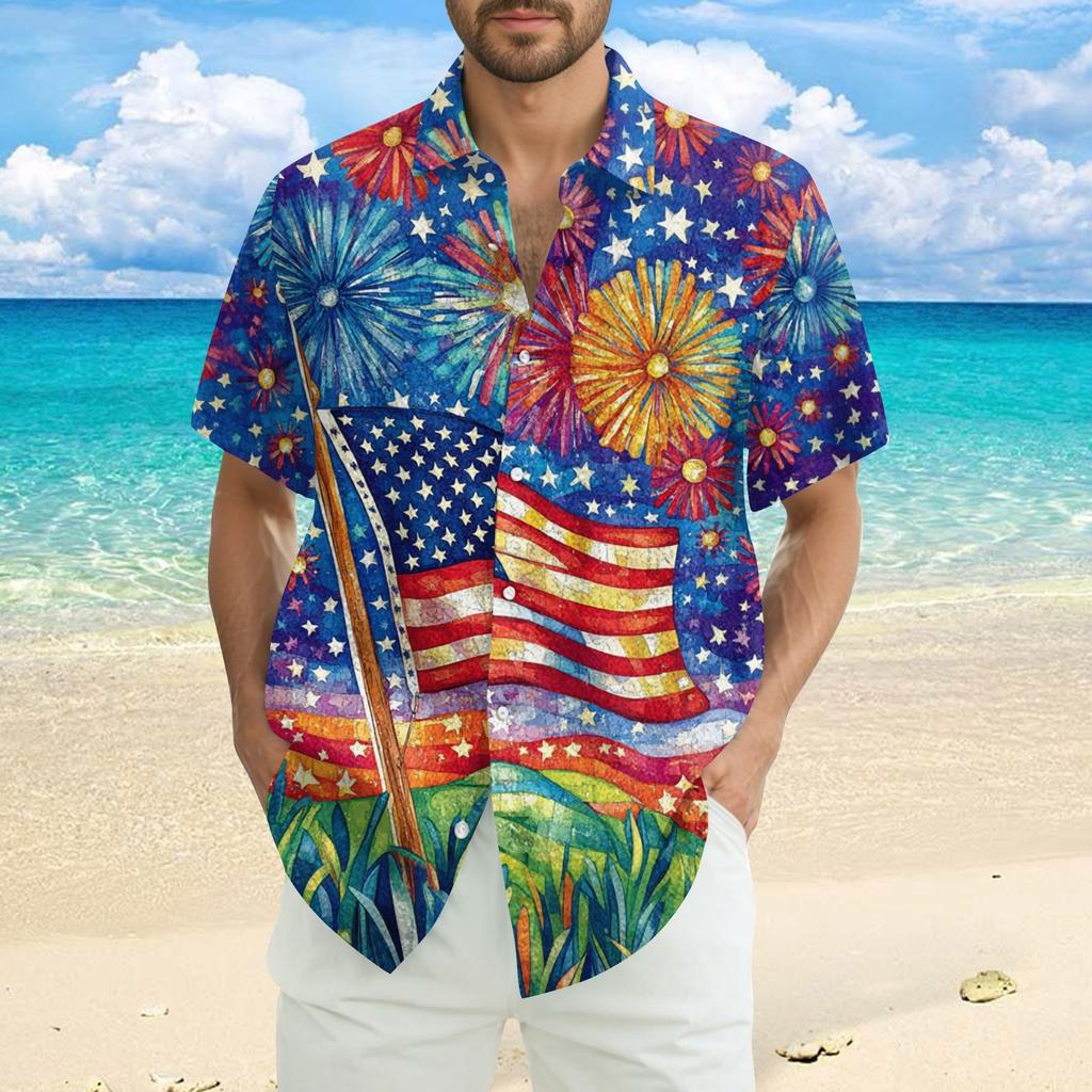 Men's Casual Casual Independence Day Print Short-sleeved Shirt