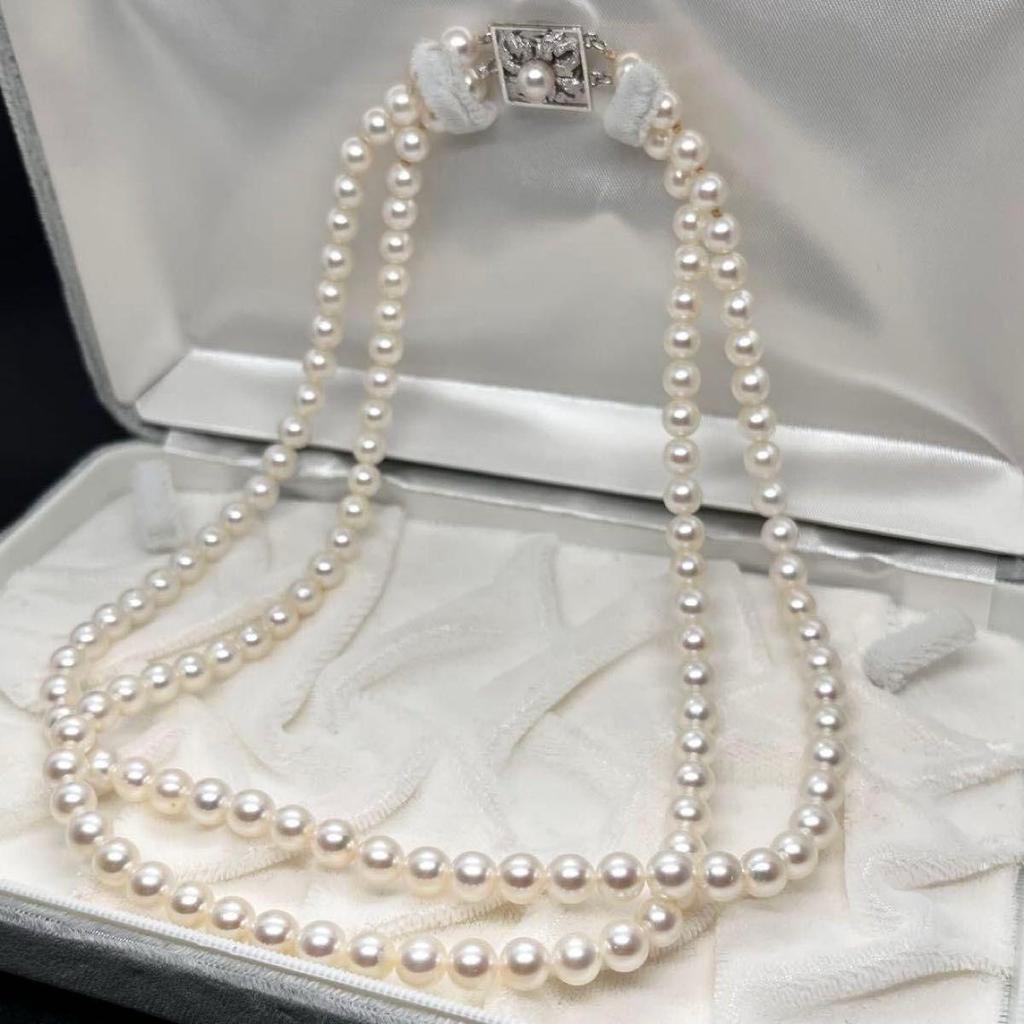 Used [Certificate of authenticity included] Akoya pearl 2 strand necklace pearl silver SILVER stamp 6.5mm pearl necklace