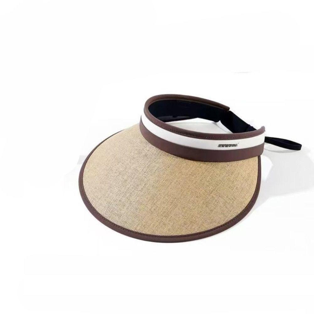 

Foldable Straw Beach Hat UV Protection Sun Protection Hat Empty Top Hat Summer Outdoor Activities Coffee Trim Khaki