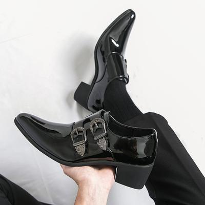 Gentleman Monk Strap Loafers New Men's Pointed Black Brown Leather Dress Casual Cuban Shoes Wedding Dress Homecoming Footwear