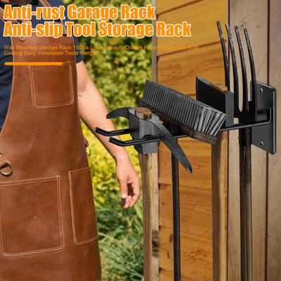 Estante de almacenamiento de pared con capacidad de carga de 150 lb, diseño de doble gancho, revestimiento antioxidante, fácil instalación, colgador de herramientas