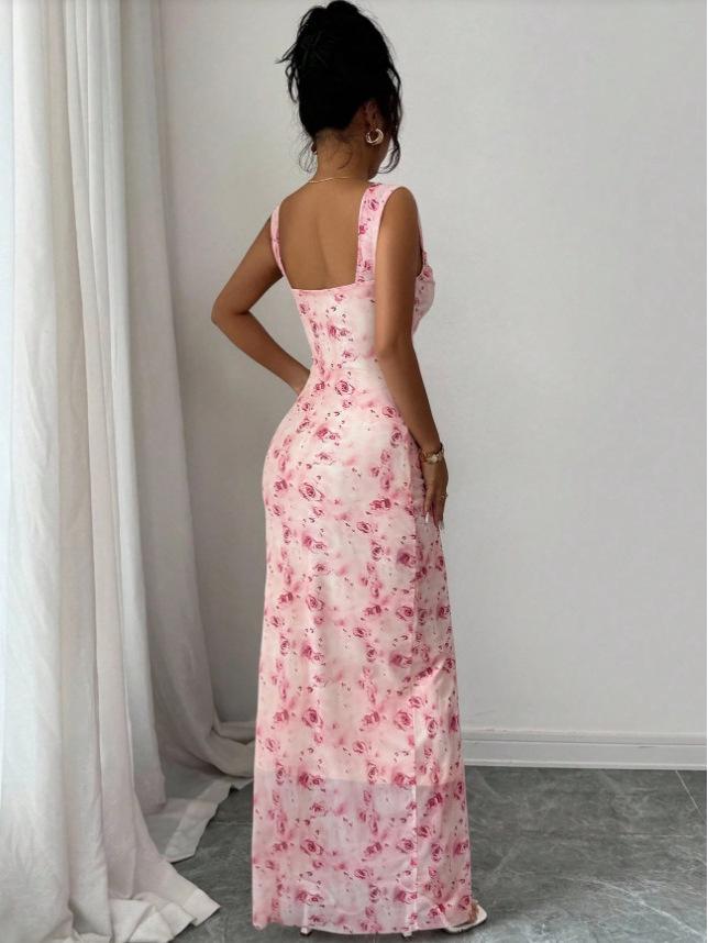 Cross-Border Floral Print Slim Fit Dress (Europe & America)