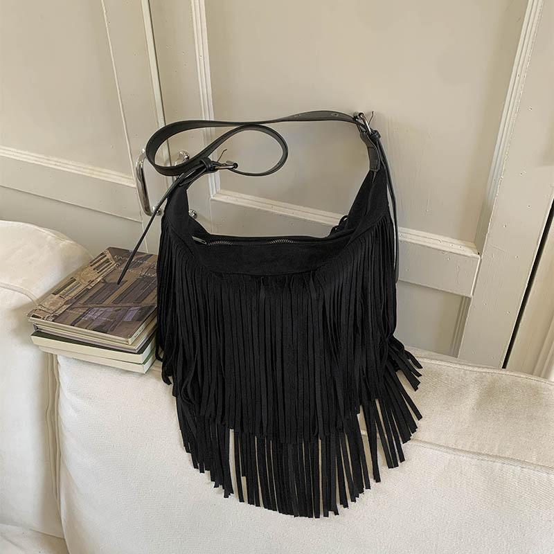 IELGY Ladies Retro Suede Boho Messenger Bag with Tassels