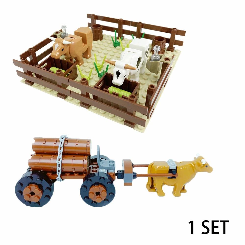 MOC Farm Set Stavebnice Plodina Rostlina Dýně Konírna Kráva Kruh Zvířata Město Pohled na ulici Kostky Model Hračky