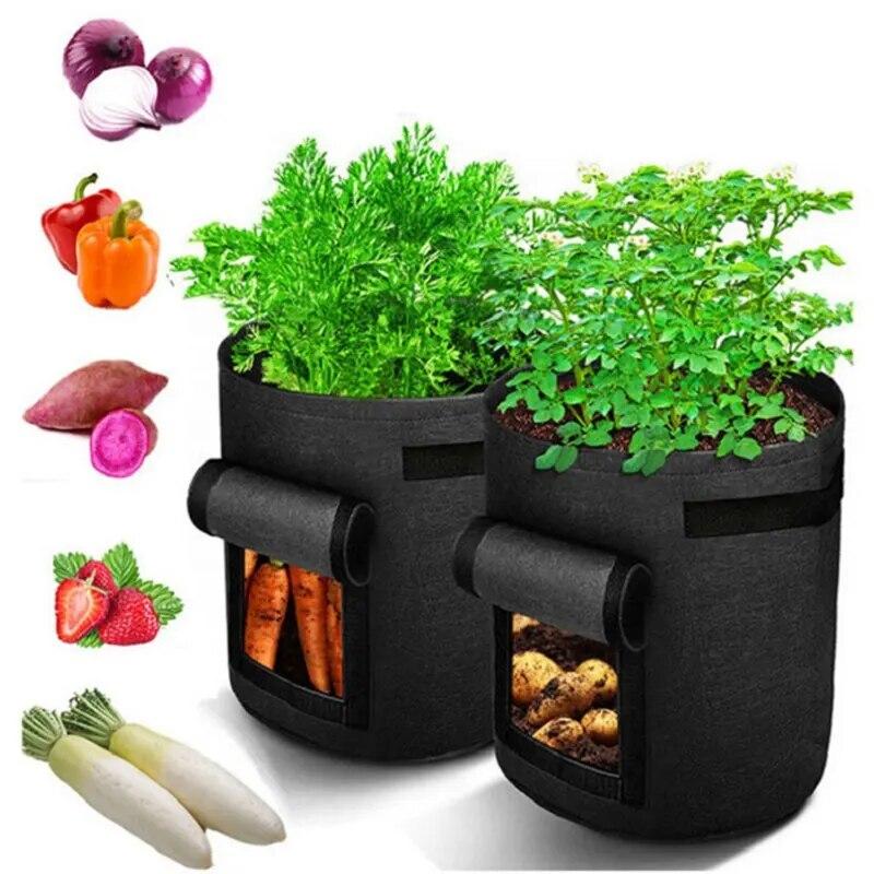 Reusable Non-Woven Felt Planting Bag with Harvest Window for Vegetables