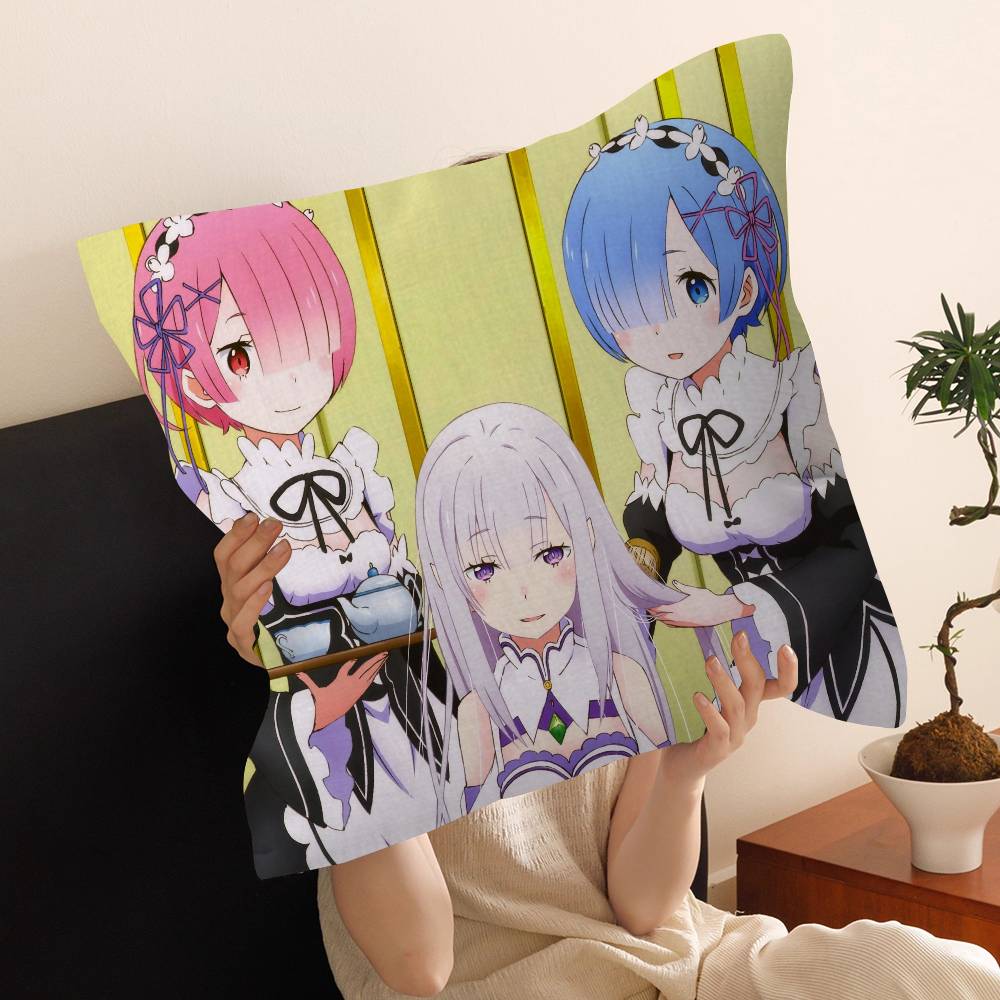 Anime Re Zero Cushion Cover Inches Farmhouse Decor Home Throw Pillow Covers for Couch Decorations