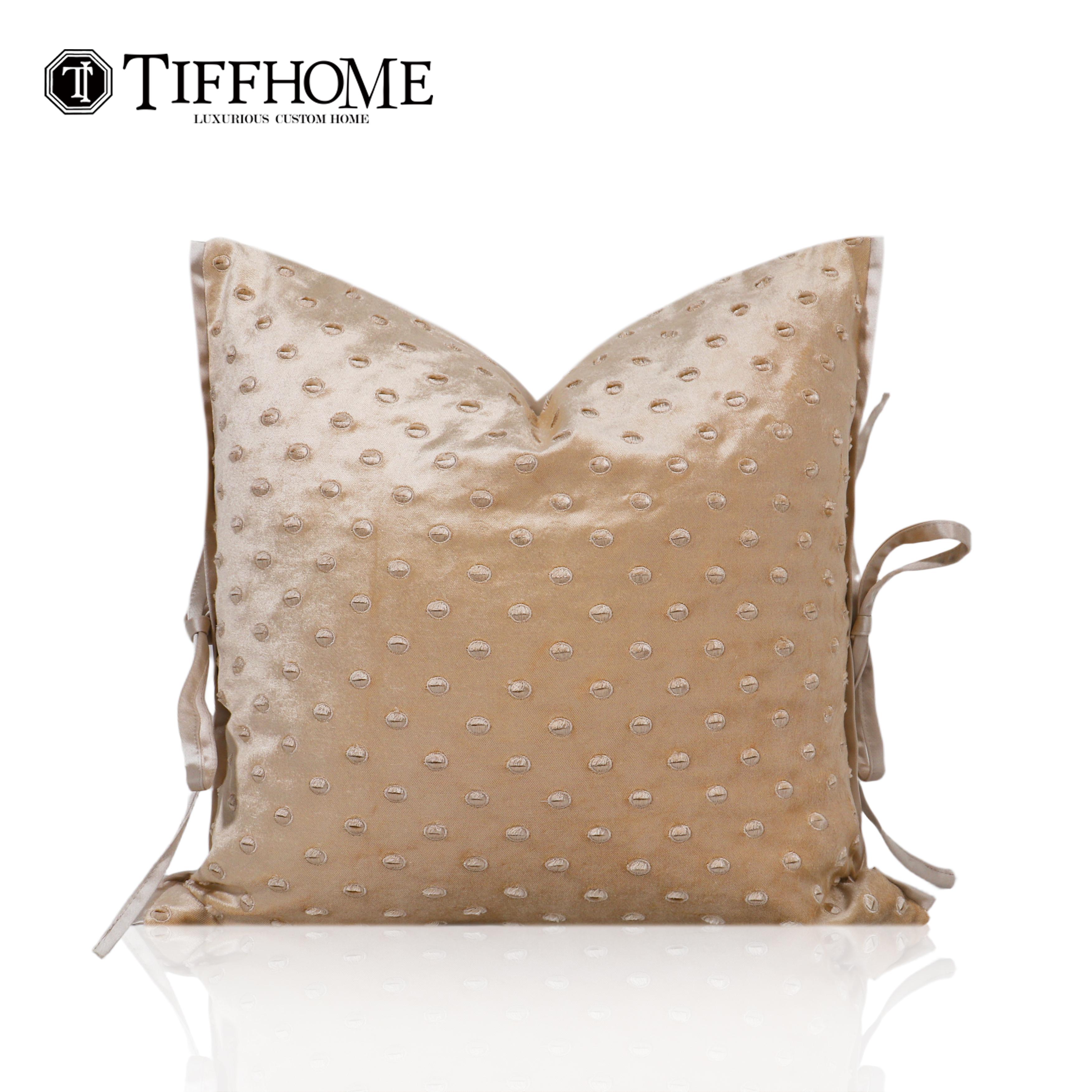 High-End Cut Velvet Oval Texture Throw Pillow Sofa Decoration High-End Showroom Cushion Flesh-Colored Pillow with Straps 48*48cm[Without Filling]