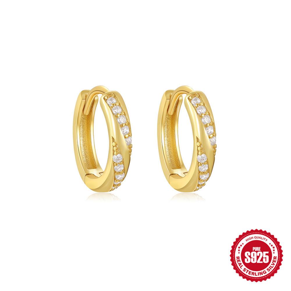 S925 Sterling Silver Personality Diamond Set Love Chain Glossy Luxury Earrings Ear Buckles Earrings Huggie Hoops