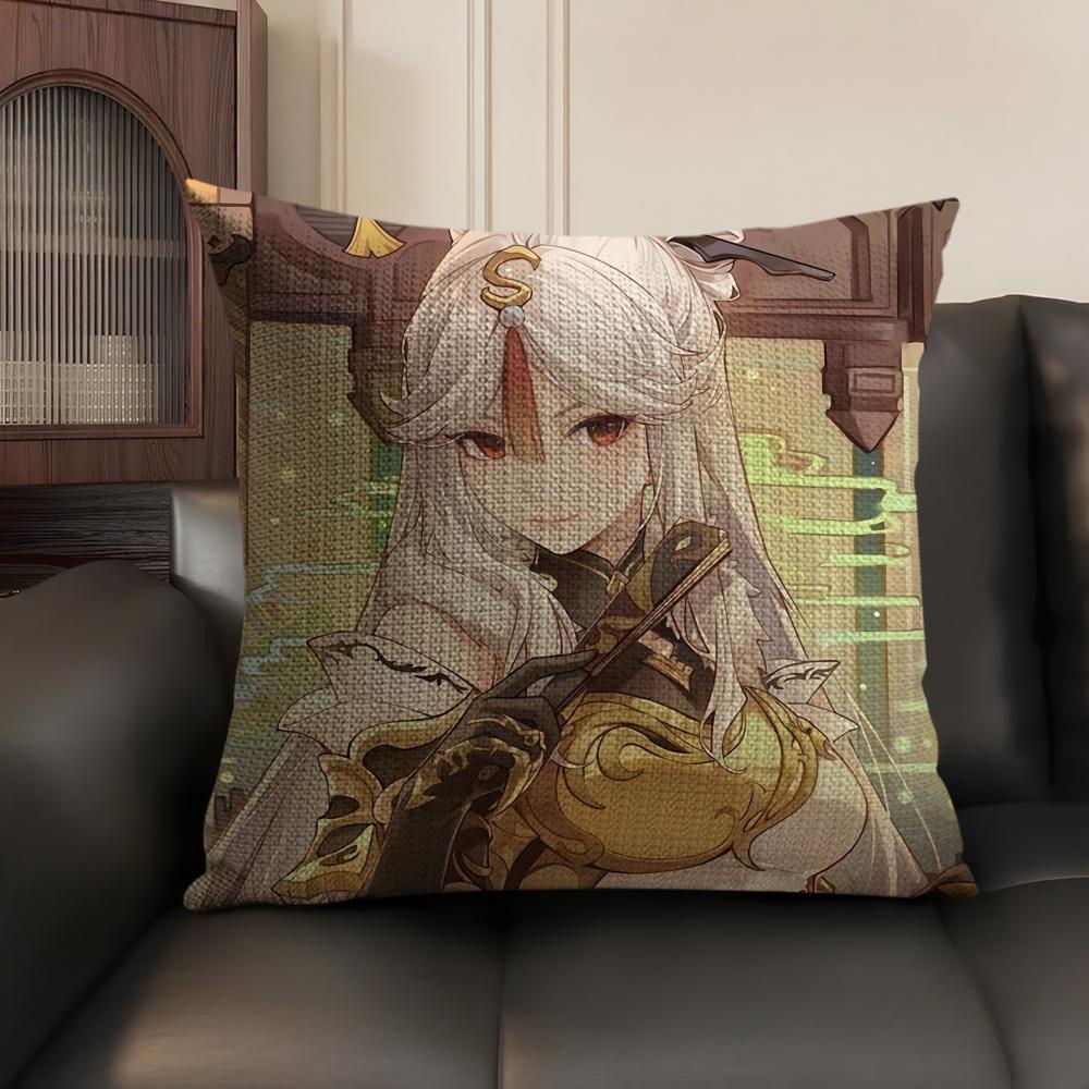 Ningguang Genshin Impact Cushion Cover Natural Linen Organic Fabric Double-Sided Printing Sofa Home Decor Gift Pillow Case