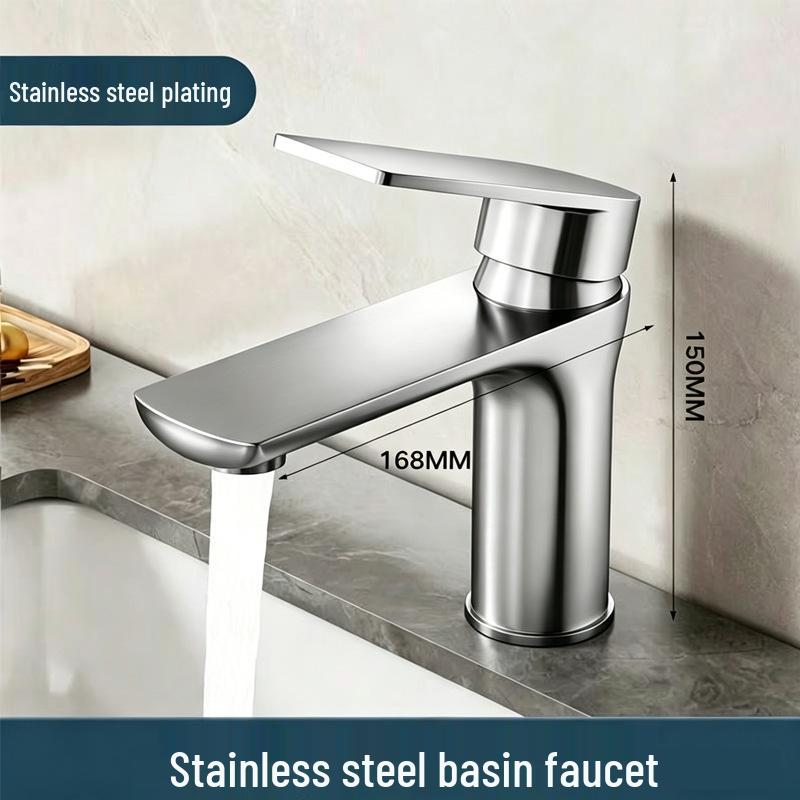 Grifo de Lavabo Individual de Acero Inoxidable Cepillado para Lavabo de Plato o Encimera