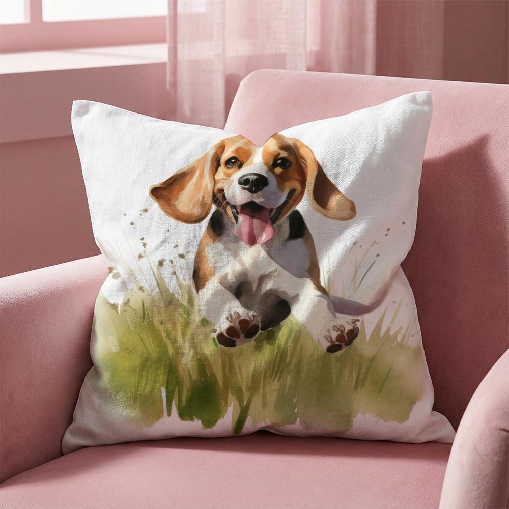 Cute Beagle Pet Dog Cushion Cover Multi-Scene Pillow Cover for Home & Car - Reversible, Soft & Durable for Daily Use