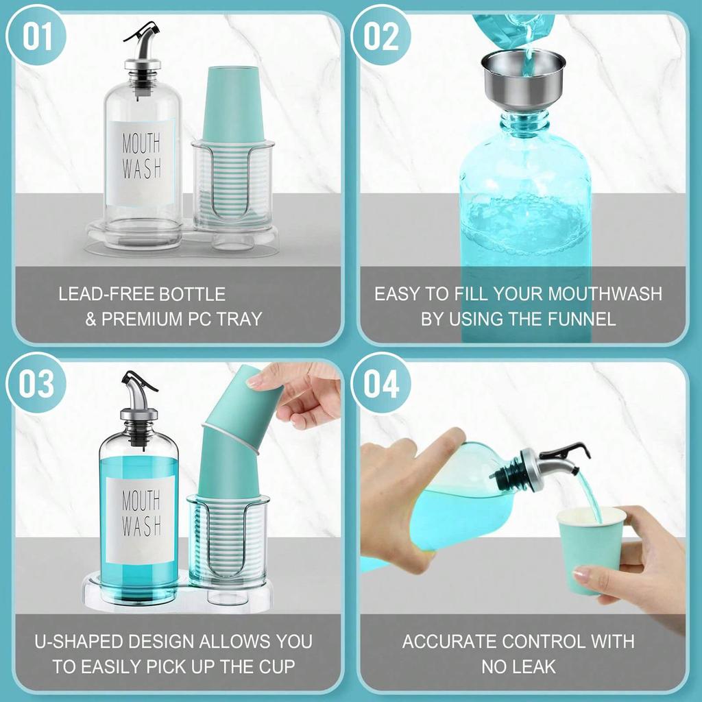 Mouthwash Dispenser for Bathroom Organizer with Cup Holder Detachable Acrylic Mouthwash Container 16 Oz,Mouth Washer Dispenser