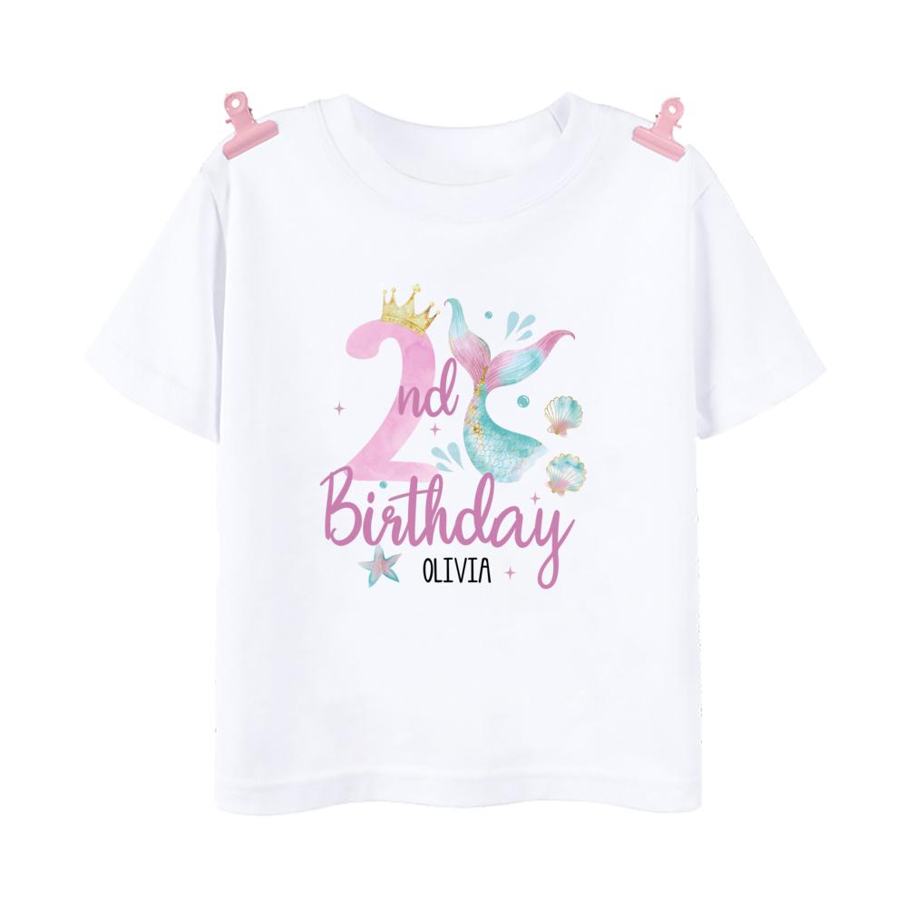 Personalized Fish 1-9 Birthday Girls Shirts T-Shirt Wild Tee Party Tee Shirt Unicorn with Name Clothes Kids Fashion Tops Outfit