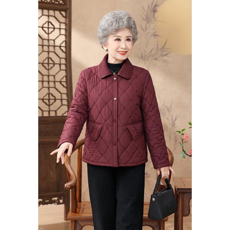 

Пожилая женская теплая одежда, пальто для бабушки на осень и зиму, пуховая теплая одежда, легкая материнская теплая куртка, одежда для пожилых женщин 5XL [Recommended 150-80 kg] бордовый