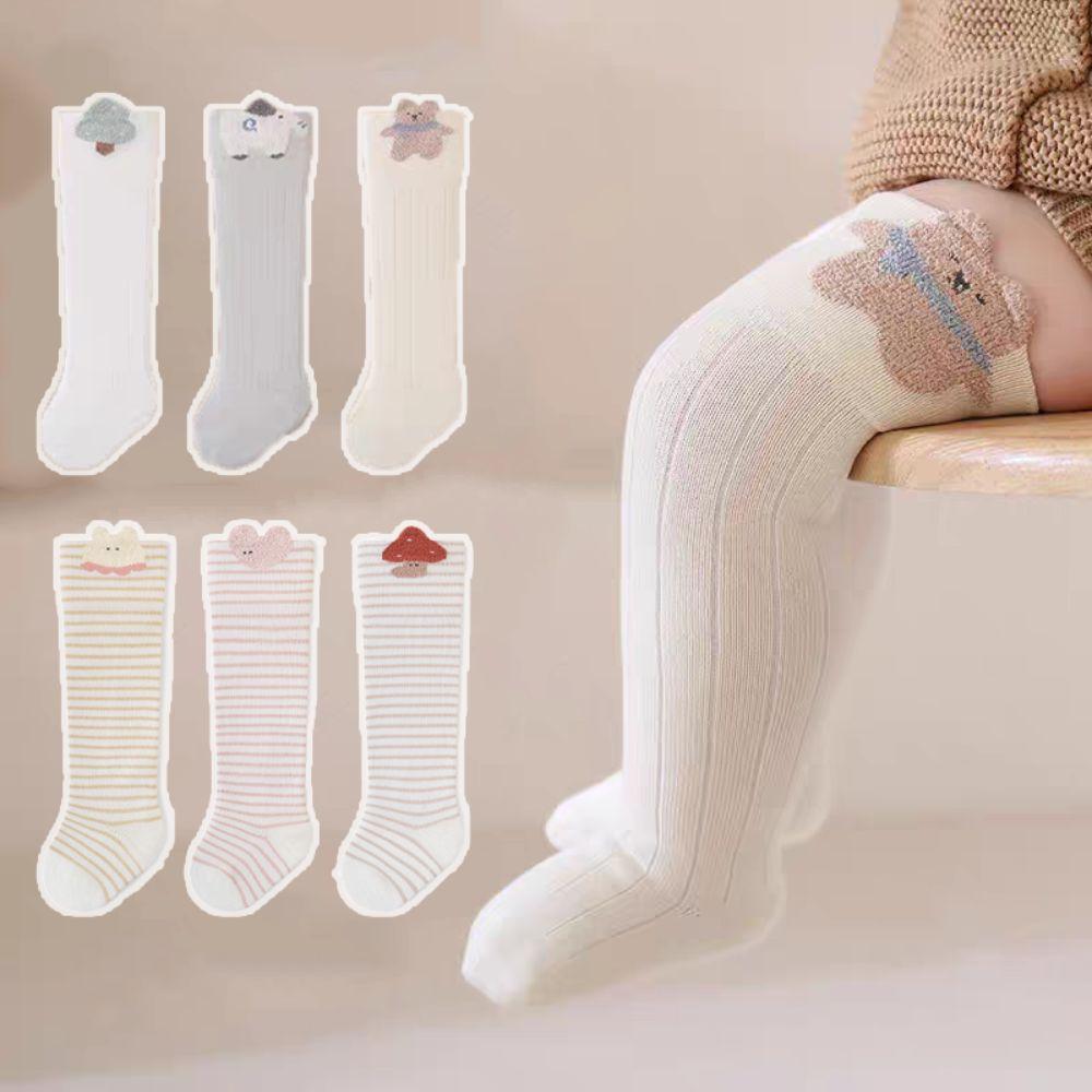 3Pairs Y2k Calf Socks Baby Stripe Cartoon Tree Children's Cotton Stockings Korean Style Cotton Baby Middle Tube Socks Newborn