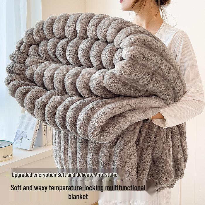 2024 Luxury Solid Color Rabbit Plush Ribbed Blanket