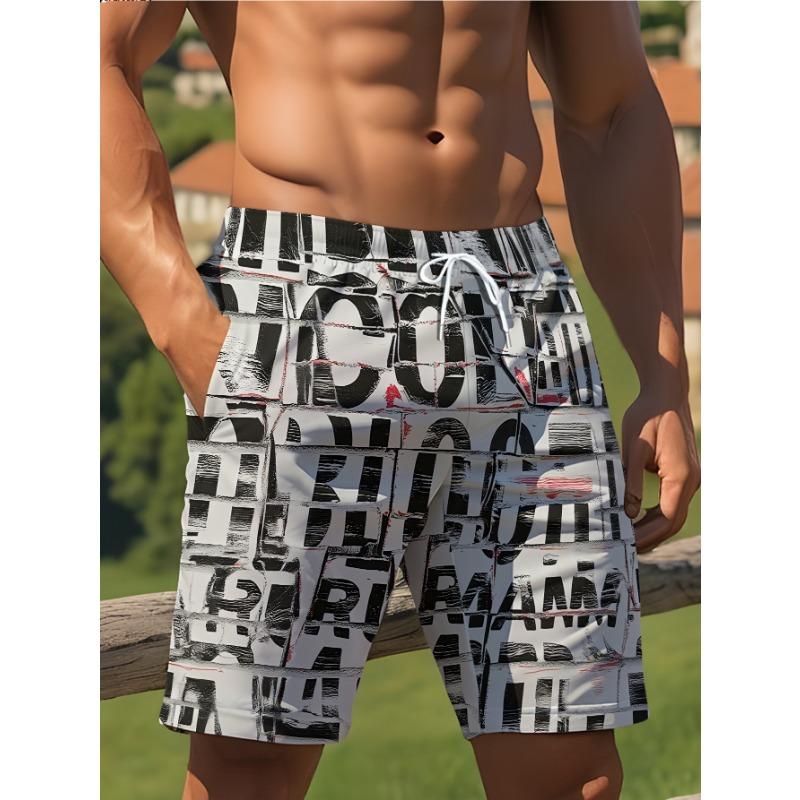 Men s Casual 3D Printed Summer Vacation Fashion Swim Trunks, Street Style Breathable S