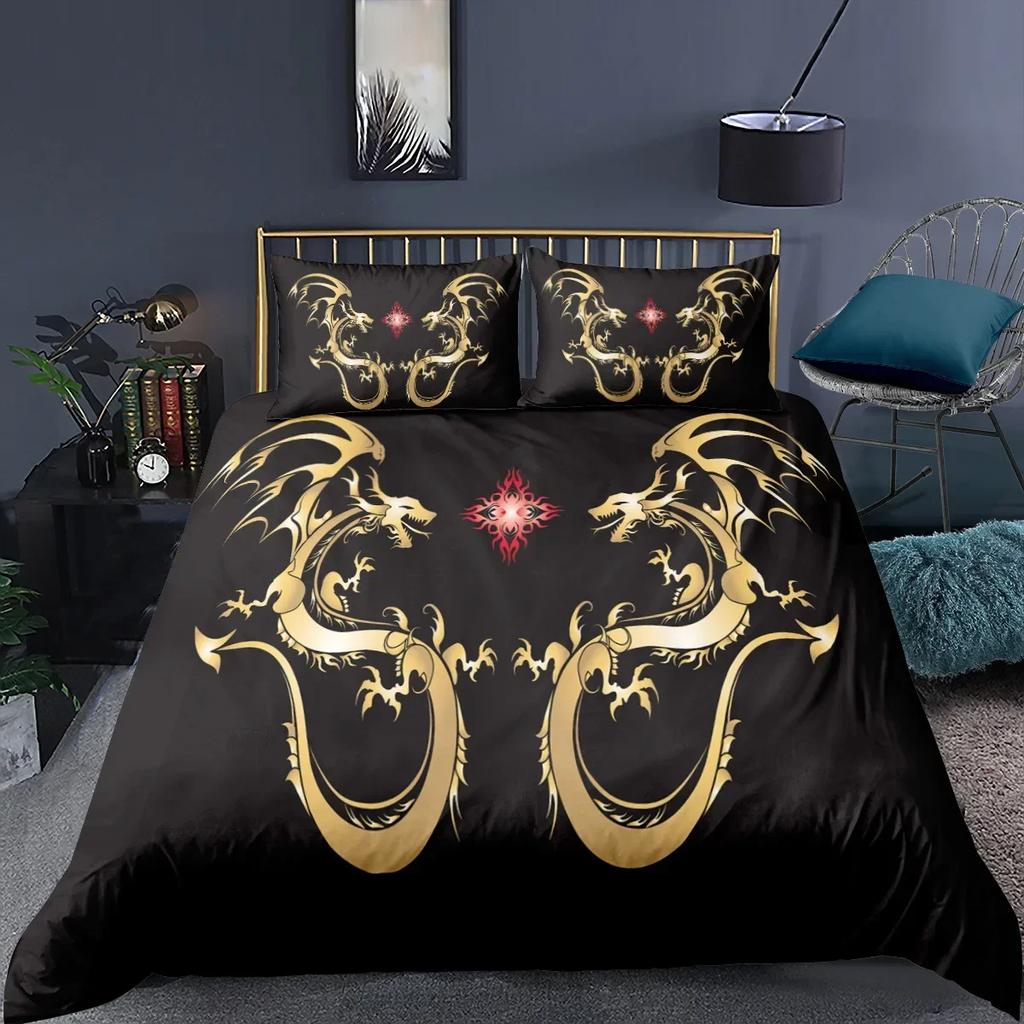 Bedding Queen 3D Mythical Dragon Comfortable Duvet Quilt Cover Pillowcase Bedding Set Children Bedroom Decoration Home Textile