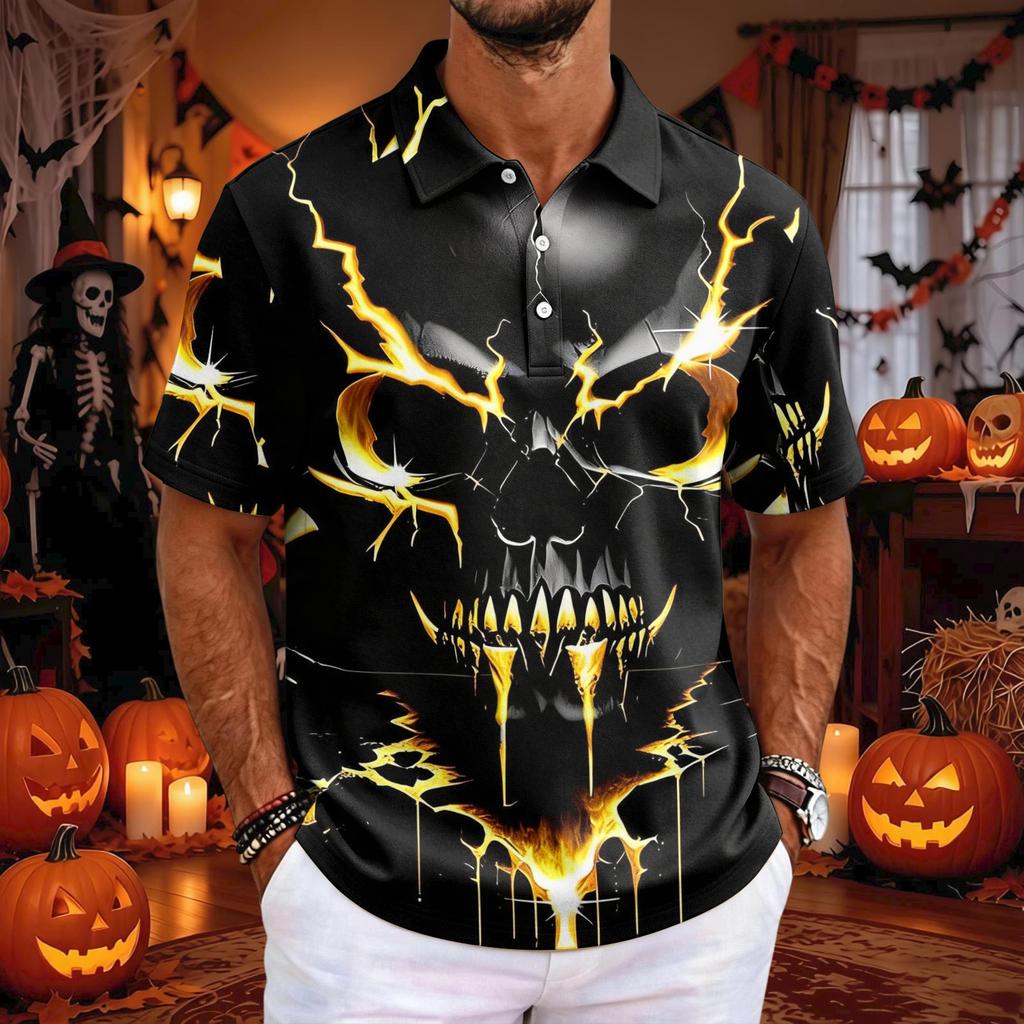 Men's Halloween Printed Short Sleeve T-Shirt Graphic Tee for Casual Wear