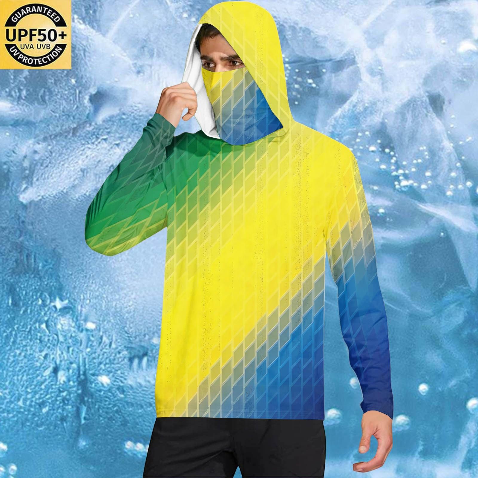 

Men s Casual Geometric Print Hooded Long Sleeve Sun Protection Shirt Lightweight Breathable Fabric Outdoor Sportswear XXXL жёлтый