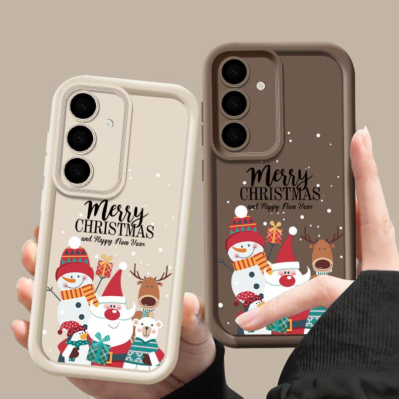 Santa Claus Snowman Print Phone Case For Samsung S24 Ultra S23 S22 S21 Plus S20 FE A55 A35 A54 A53 A52 A34 A14 Christmas Shockproof Soft Phone Cover